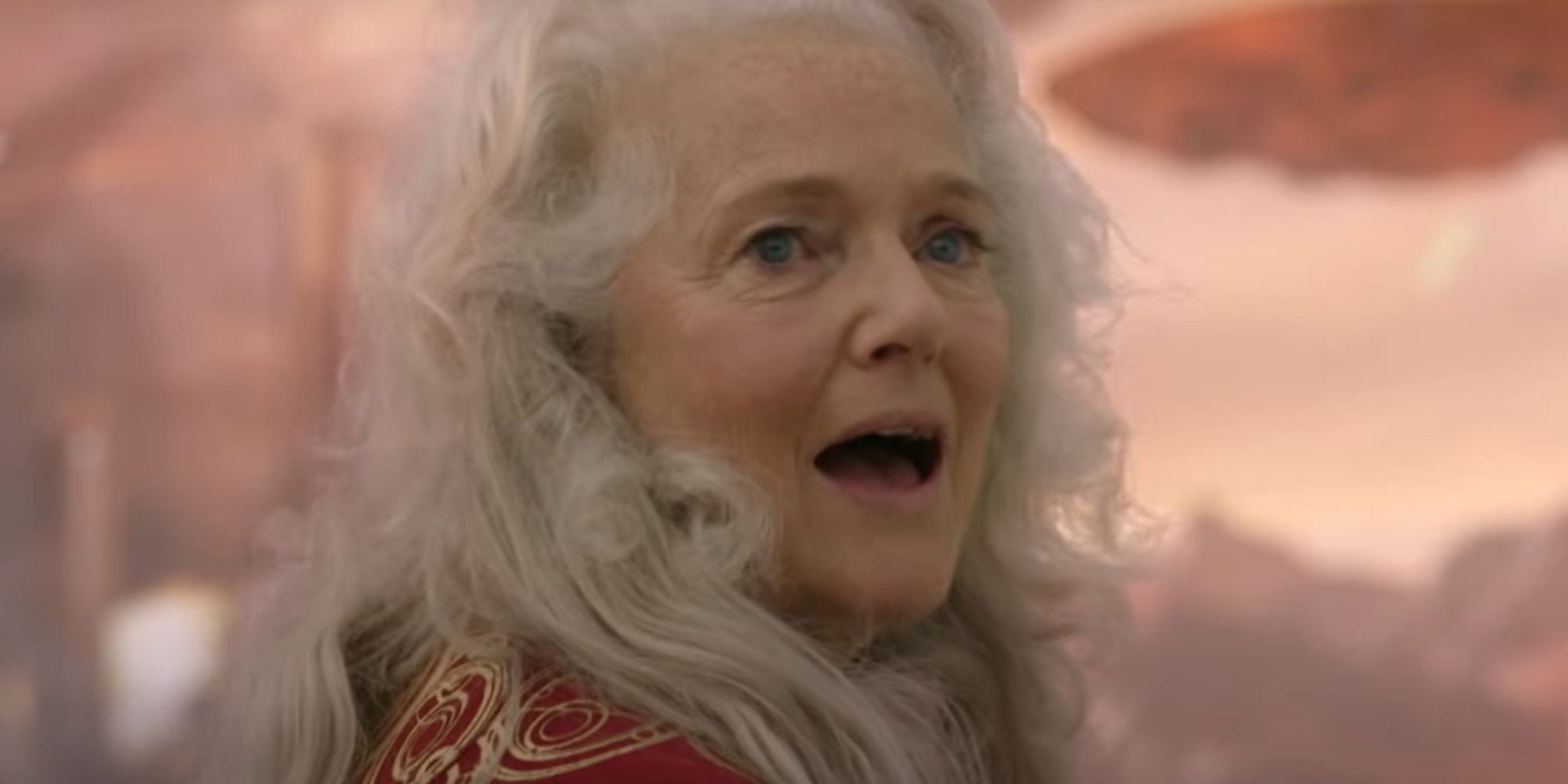 Louise Jameson as Leela looking shocked in a Doctor Who YouTube short