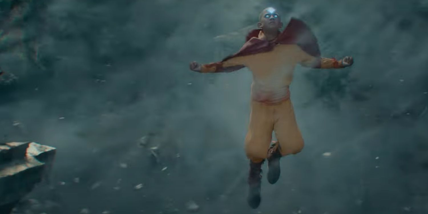 Aang lifts himself up with airbending in Avatar: The Last Airbender