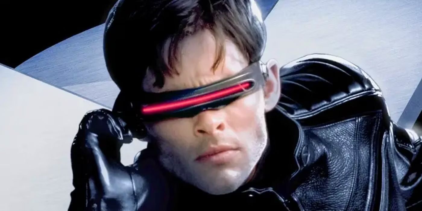 James Marsden's Cyclops in X-Men preparing to shoot an optic blast.