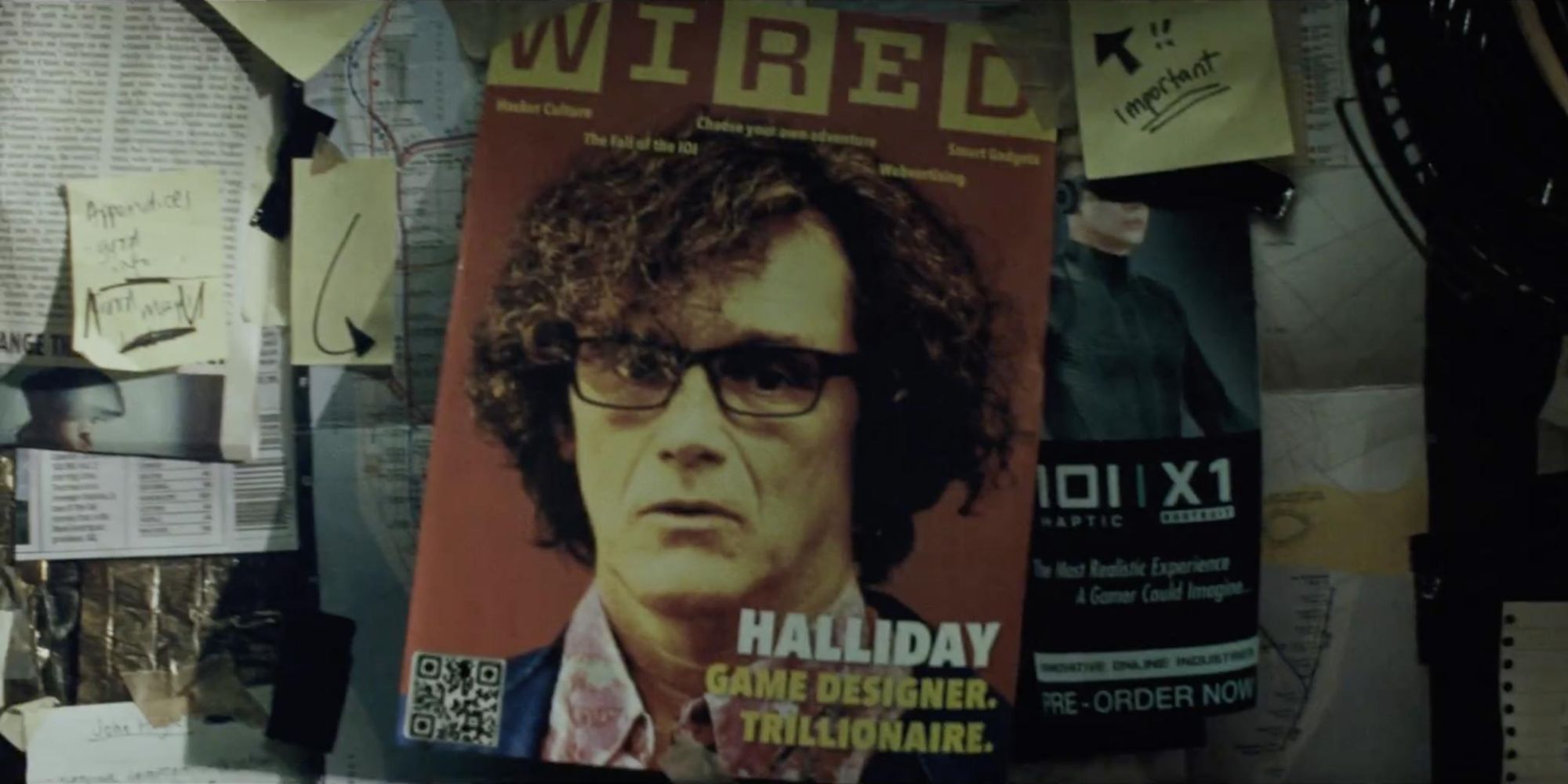 Halliday na capa de uma revista em Ready Player One.