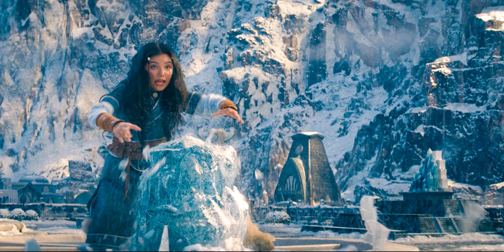 Katara fighting waterbending from Avatar the last airbender Kiawentiio Tarbell as Katara