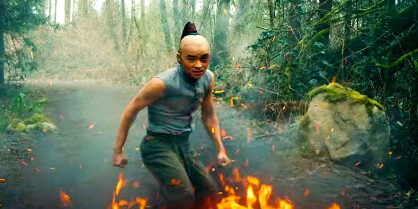 Prince Zuko standing amid fire in Avatar The Last Airbender live action