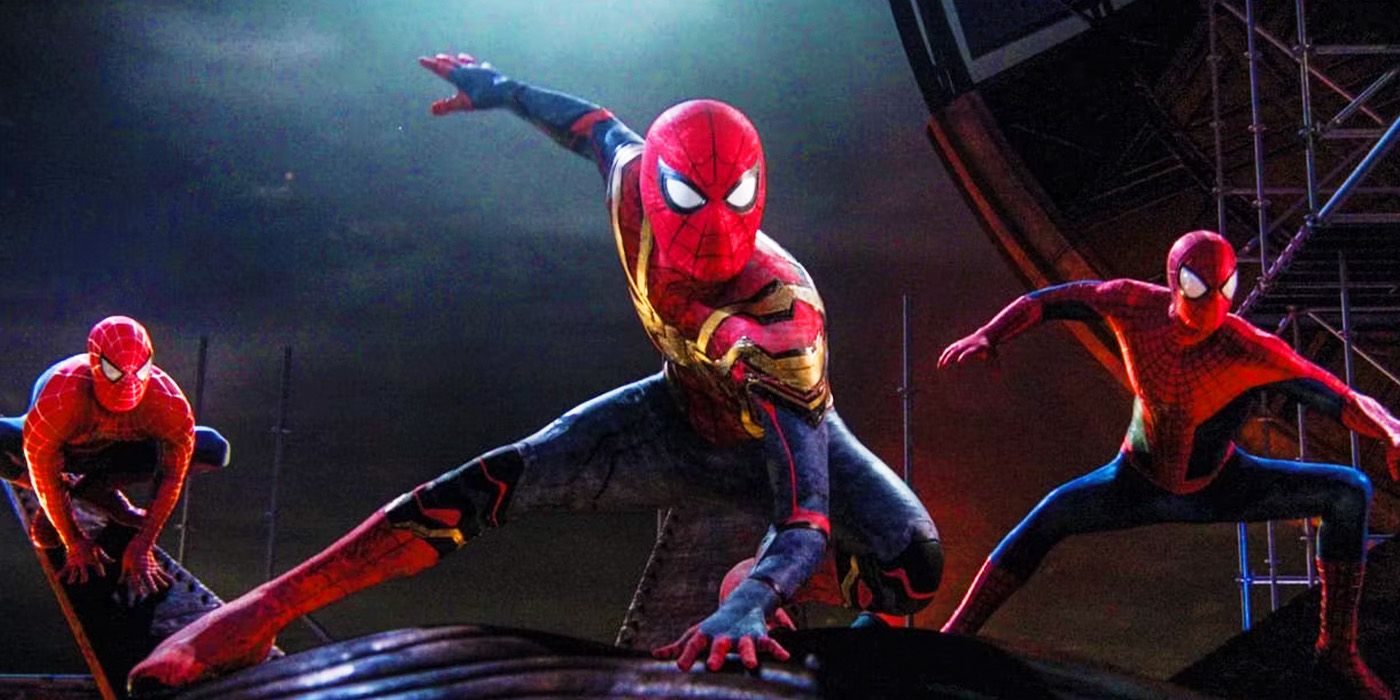 Tom Holland's Spider-Man with Tobey Maguire and Andrew Garfield's Spider-Men in No Way Home