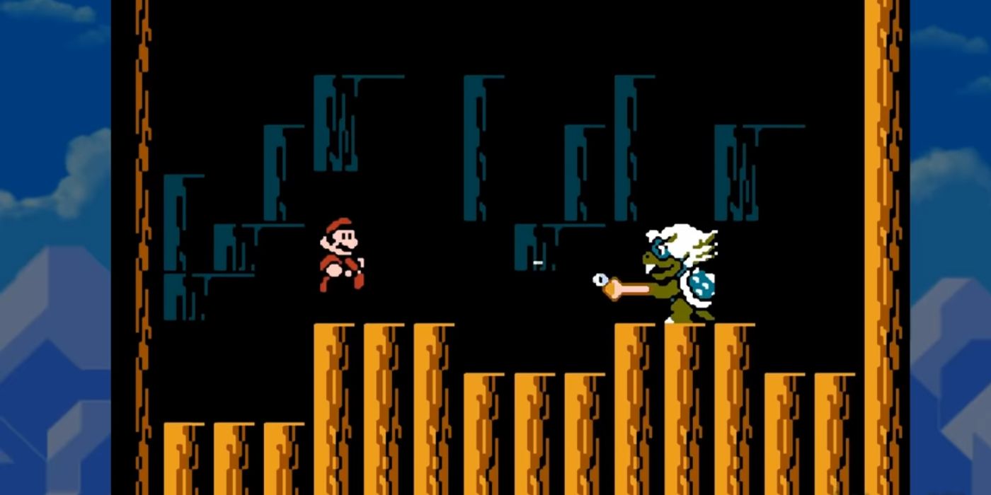 A batalha entre Mario e Ludwig do jogo Super Mario Bros 3